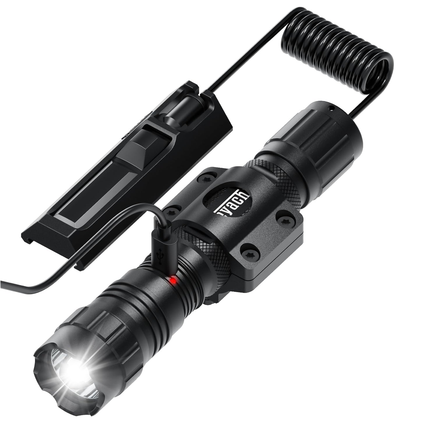 Feyachi Rechargeable Tactical Flashlight 1500 Lumen, with Strobe, USB-C Charging, IPX7 Waterproof, Includes Pressure Switch & M-Lock Mounts