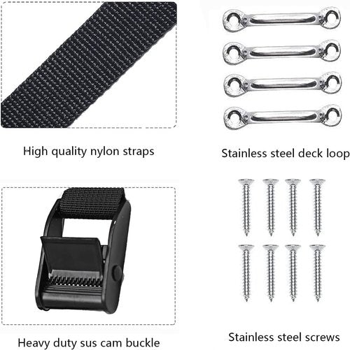 Battery Tie Down Straps for Boats,Heavy Duty Cam Buckle Straps Cooler Tie Down Kit with Stainless Brackets and SS Screws Used for Fuel Tank, Cooler, YETI, RTIC, RV