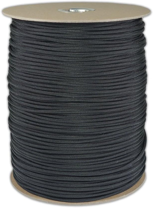 Wholesale Bulk Spool 1000 Foot Black Parachute Cord Paracord Type III Military Specification 550 Soft Strong Rope