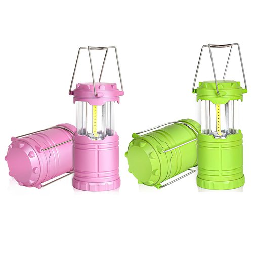 SEAMAGIC 2-Pack LED Pink Camping Lantern and 2-Pack LED Green Camping Lantern, Essential Emergency Lights for Power Outages, Hiking, Hurricane