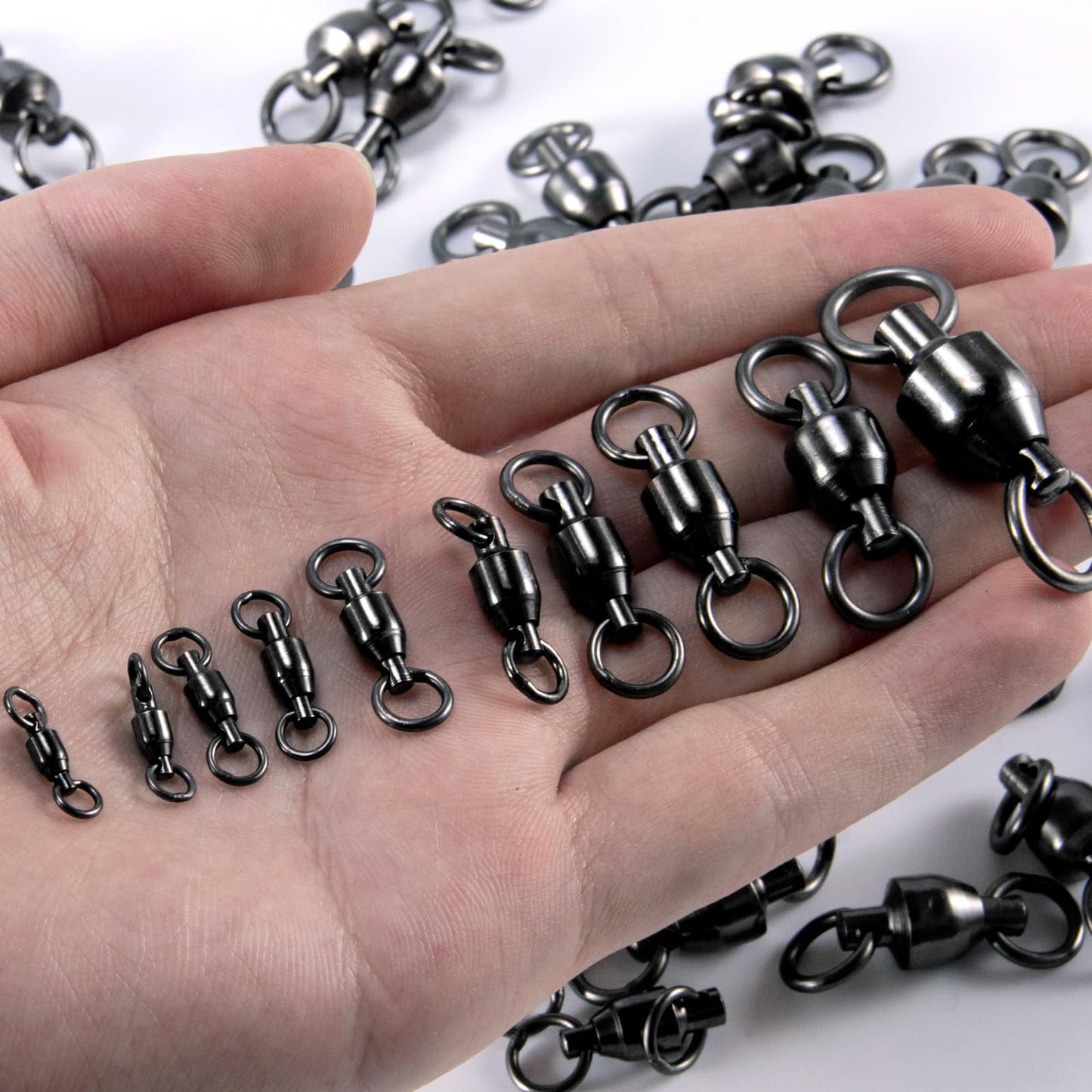 Alwonder 30-Pack Ball Bearing Swivels Fishing Tackle, High Strength Stainless Steel Solid Welded Rings Barrel Swivel Hook Line Connector with Black Nickel Coating Saltwater Freshwater #0