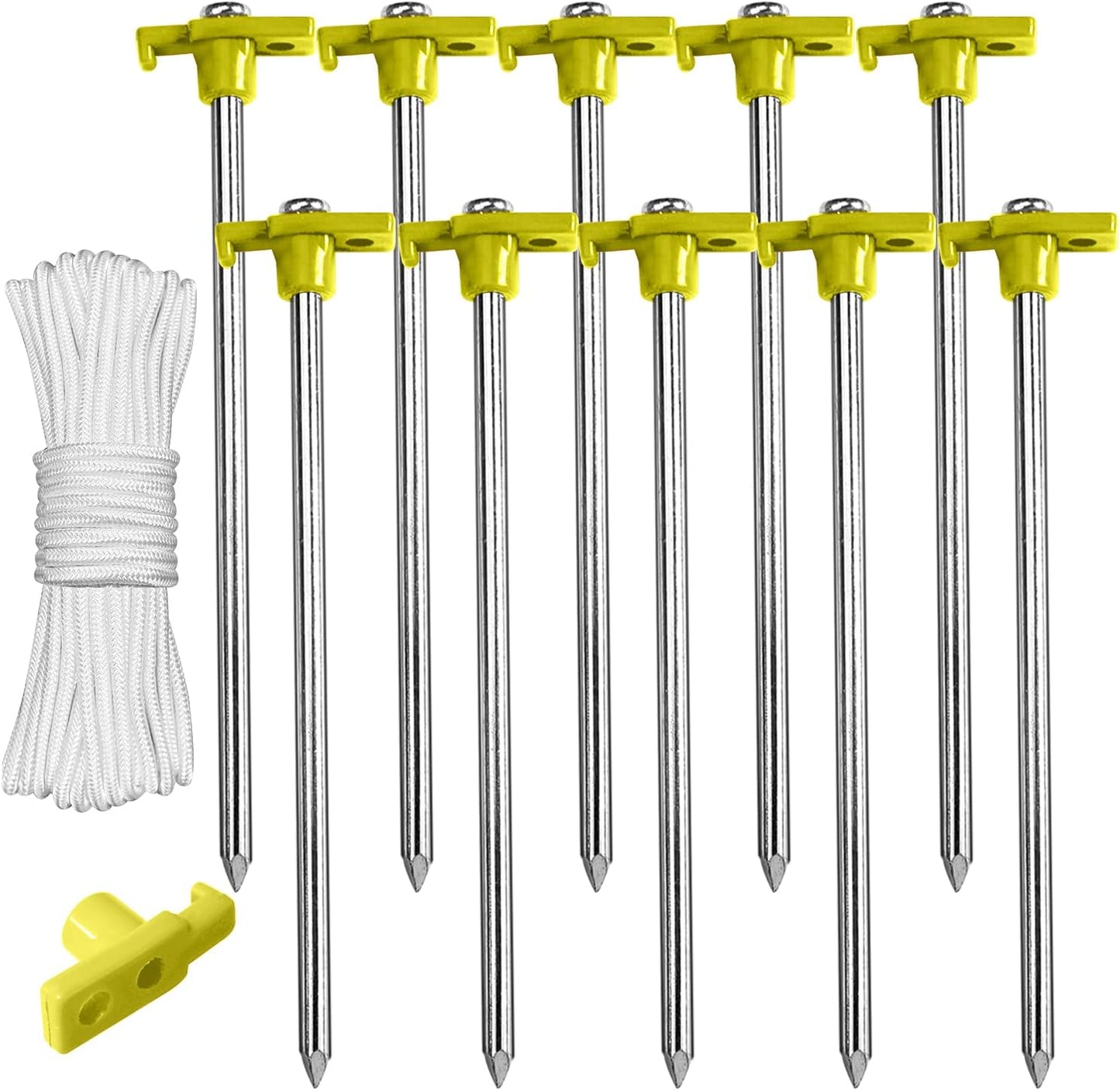 ABCCANOPY 11 Inch Tent Stakes 10 Pcs Non-Rust Metal Ground Anchors, Heavy Duty Spikes with 4 Ropes for Outdoor Camping, Orange