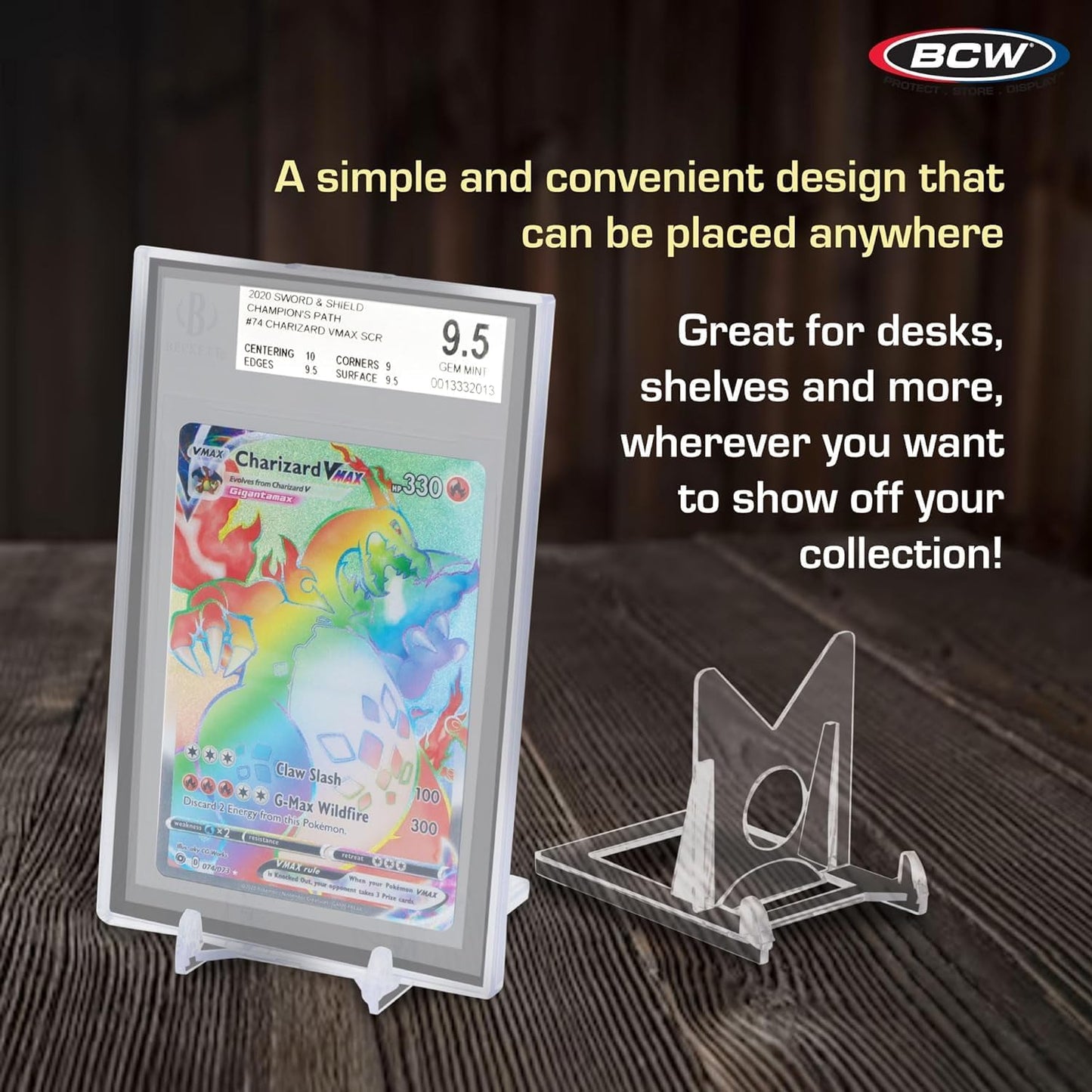 BCW 2-Piece Card Display Stands | Showcase Top Loaders, Magnetics, Screwdowns |Trading Card Display| Card Display Stand | Card Stand | Semi Rigid Card Holder Stand (20 Pack)