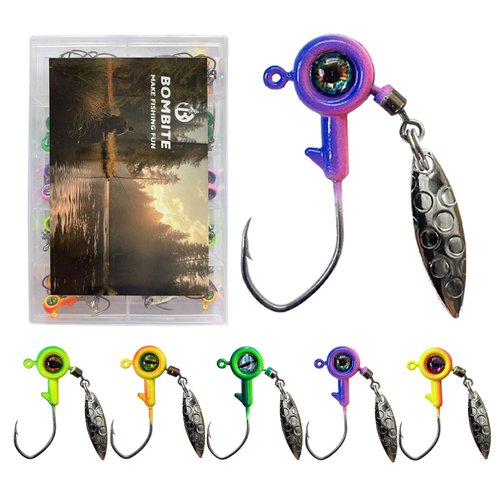 Bombite Crappie Jigs with Spinner 1/8 oz Underspin Fishing Jig Heads for Panfish Bass - 40pcs