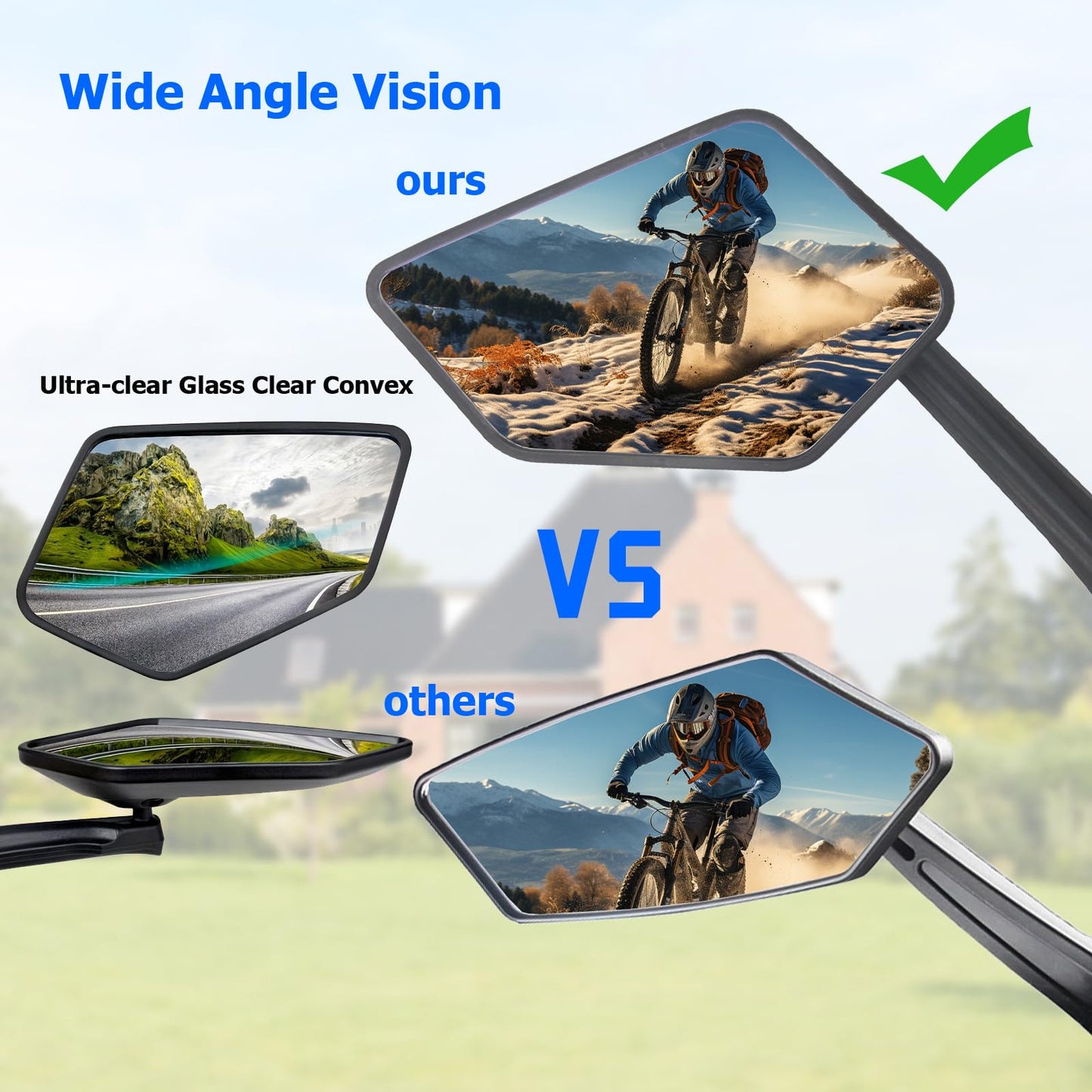 DRCKHROS Bike Mirror Handlebar Mount E-bikes Bicycle Mirrors, Anti-Shake 360° Rotatable High-Definition Shockproof Explosion-Proof Wide-angle Rear View Convex Mirror for bike bicycle ebike