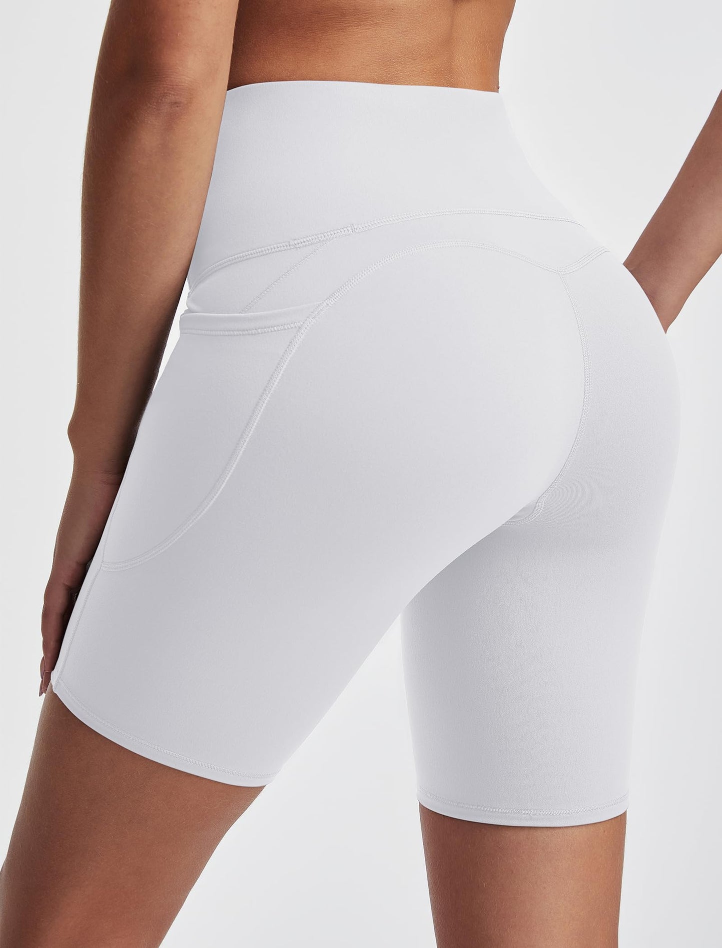 kakola Womens Biker Shorts Tummy Control with 2 Pockets High Waisted Hiking Workout Shorts White