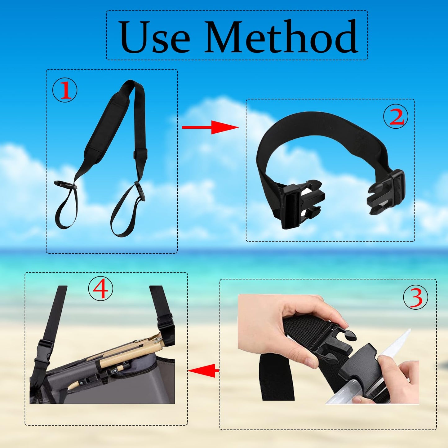 Generic 3 Pcs Carry Strap for Beach Chair Folding Chair Adjustable Beach Chair Backpack Straps Straps for Carrying Folding Chair for Beaches Camping Backpacking Picnics Outdoor (Black)