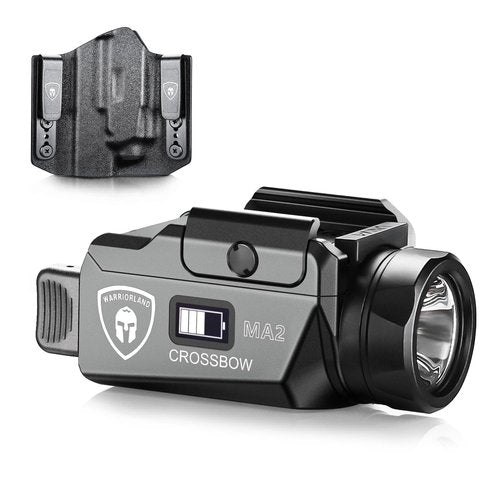 WARRIORLAND MA2 Universal Rail Mounted 800 Lumens Pistol Light with Glock 17/19 OWB Kydex Holster Combo, Magnetic USB Charging Tactical Light with Screen Displays Battery Status