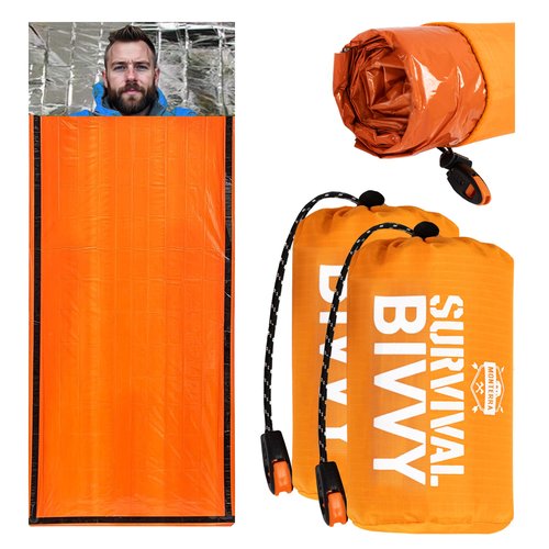 Monterra Emergency Survival Bivvy, Sleeping Bag, 2 Pack, Hiking Essentials, Bivy Sack, Outdoor Gear and Equipment, Camping Accessories. (Orange)
