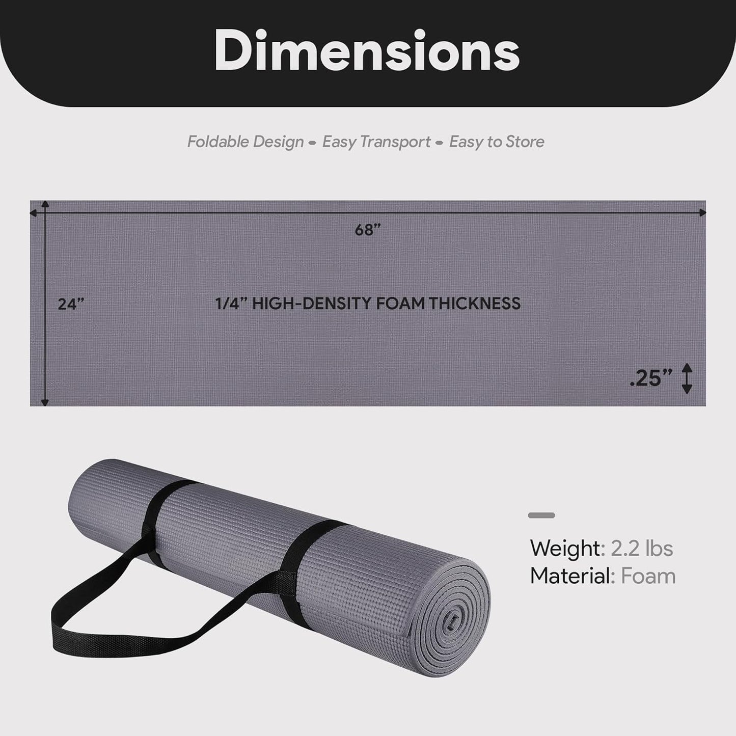 Fitvids All Purpose 1/4-Inch High Density Anti-Tear Exercise Yoga Mat with Carrying Strap, Multiple Colors