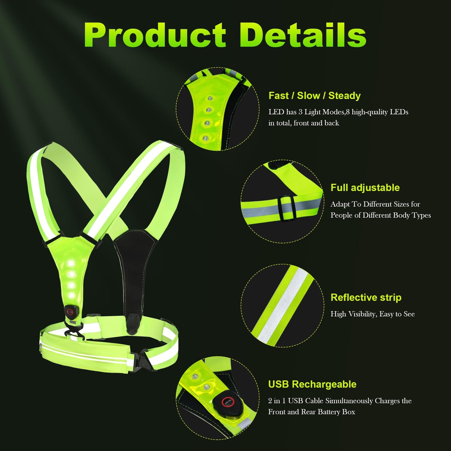 FAWAYSHAAN Reflective Running Vest, Lighted Walking Vest with Pocket, USB C Rechargeable, Reflective Gear for Walking, Biking at Night, High Visibility Gear for Women, Men