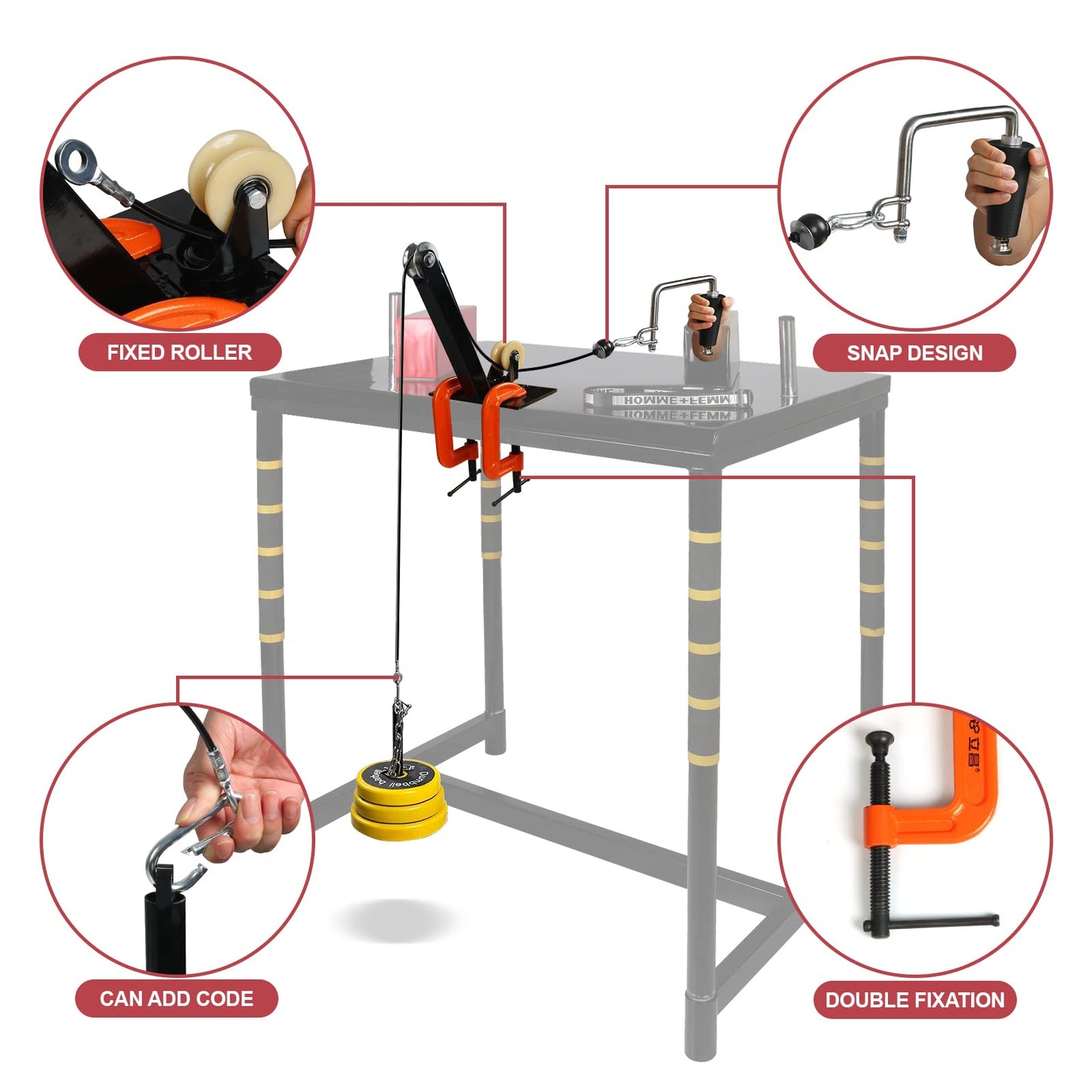 Generic Arm Wrestling Training Pulley System Professional Equipment Fitness Forearm, Wrist Exerciser Strength Develop Machine with Handle, Black Orange, JR-0085-GE