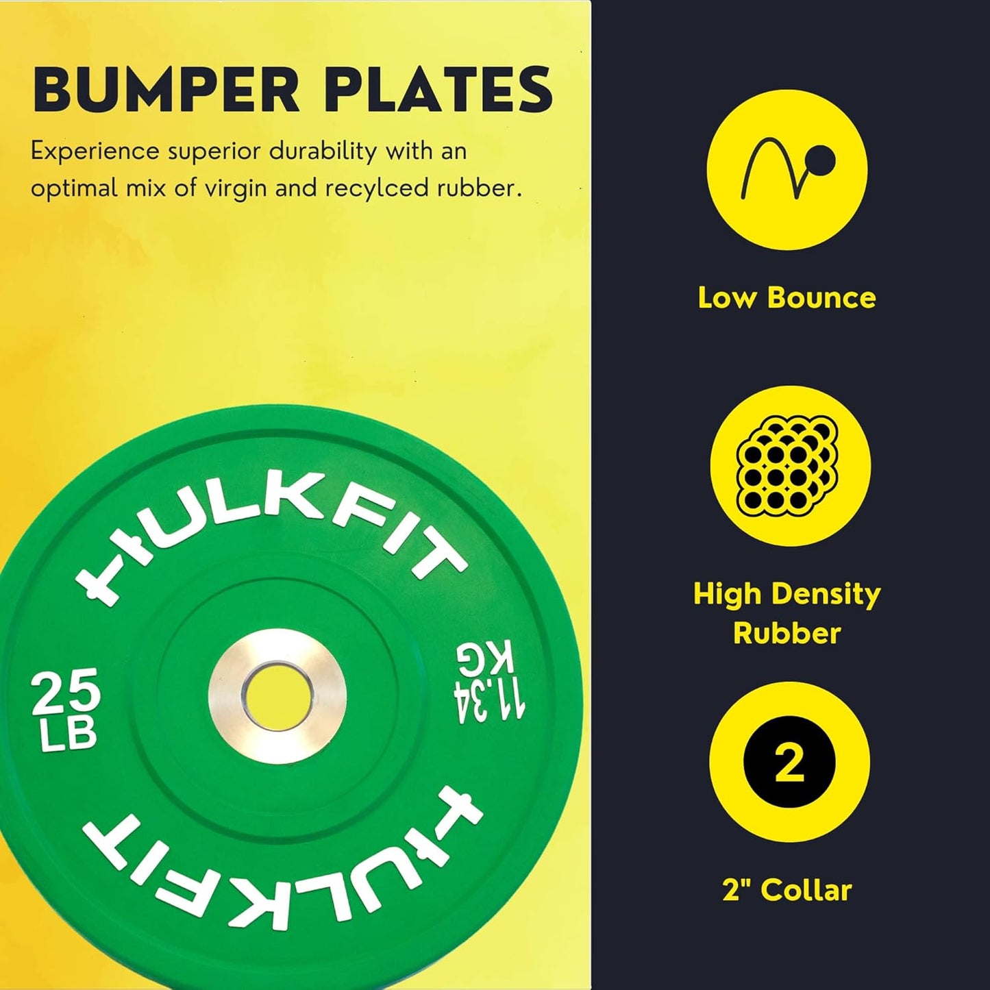 HulkFit 2-inch Sport Series Olympic Weight Plates Bumper Plates for Barbell Weightlifting Strength Training with Shock Absorbing Low Bounce Technology - Black & Multicolor