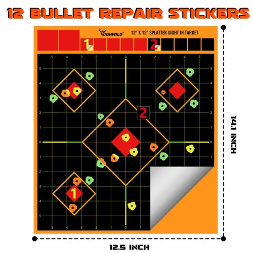 Highwild Stick Splatter Adhesive Sight in Shooting Targets - Splash Effect of Multiple Colors - 12x12 Inch (10 Pack)