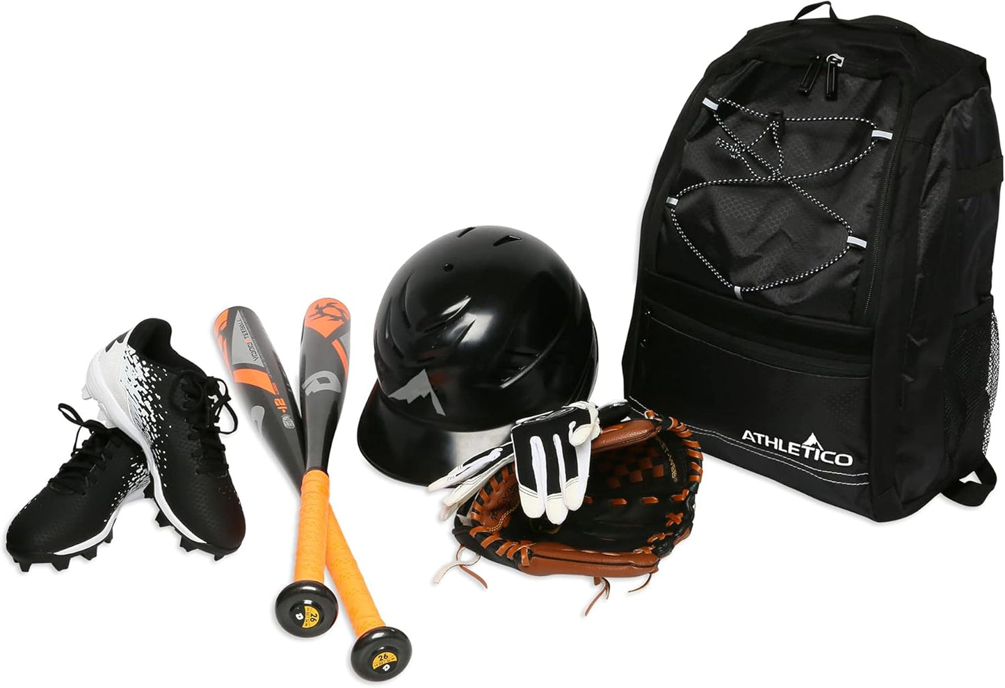 Athletico Youth Baseball Bag - Bat Backpack for Baseball, T-Ball & Softball Equipment & Gear | Holds Bat, Helmet, Glove | Fence Hook (Black)