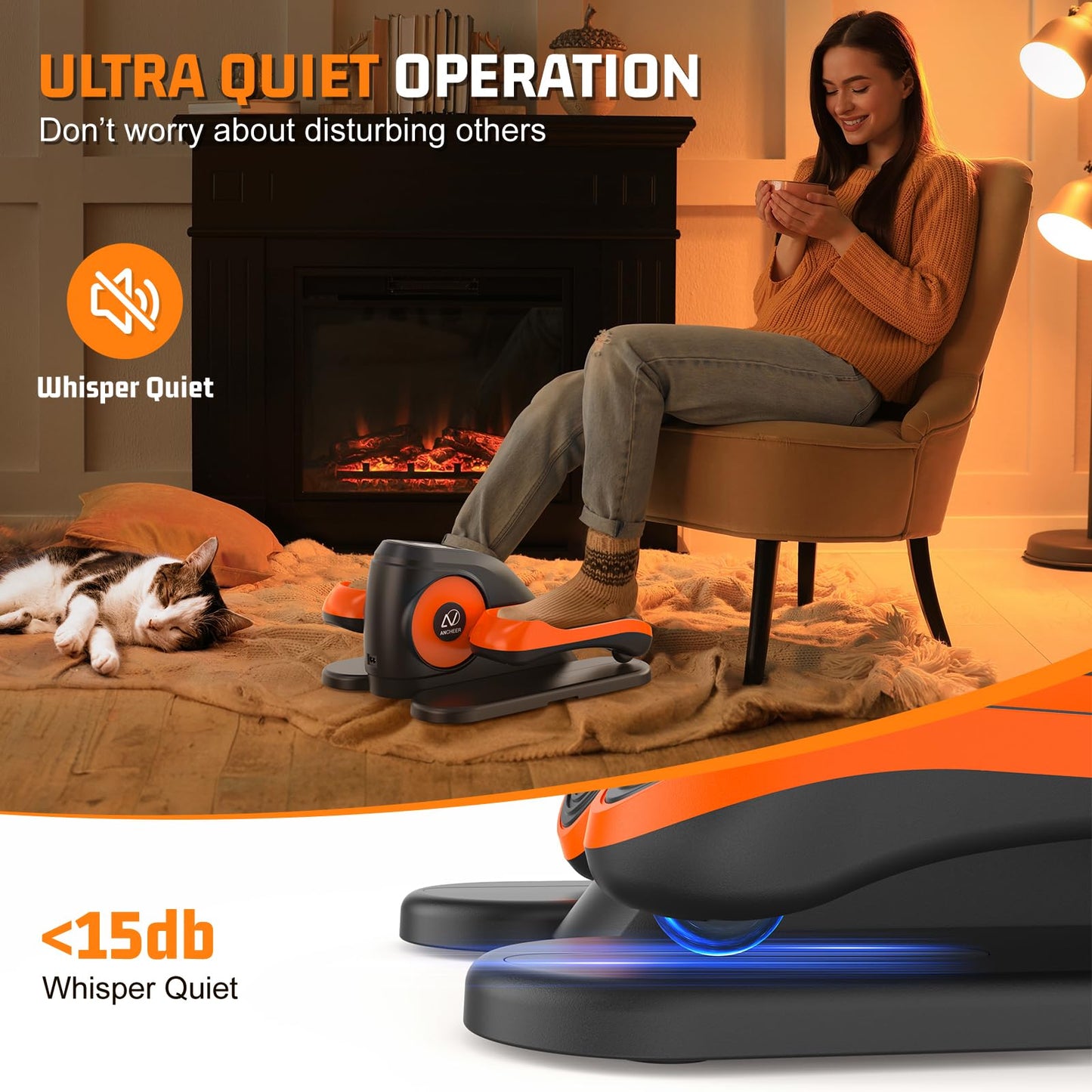 ANCHEER Under Desk Elliptical, Electric Ellipse Leg Exerciser with 12 Adjustable Resistance & Speeds, P1-P12 Modes, Quiet Seated Pedal Exerciser with Remote Control, 100% Pre-assembled for Home Office