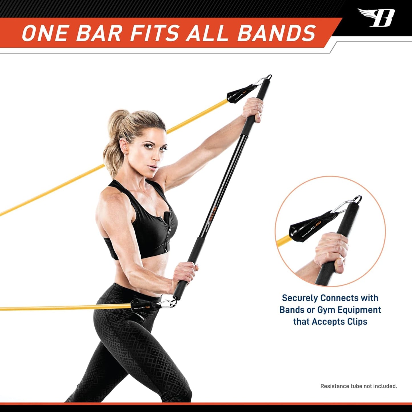 36 Inches Light Weight Resistance Training Straight Bar – Fits All Resistance Bands/Accessories with Carabiners BBEB-020