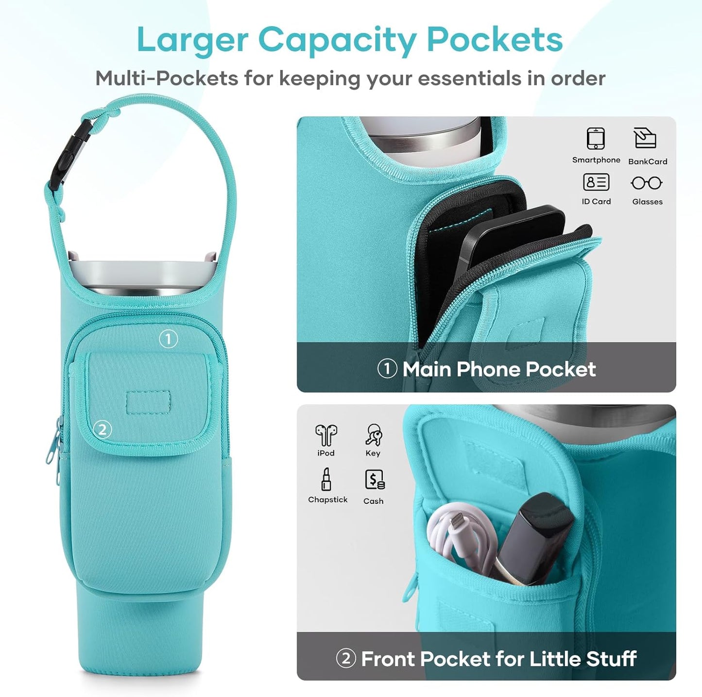 Insulated Neoprene Carrier Bag for Stanley 40/30oz Tumbler | Phone & Flap Pockets