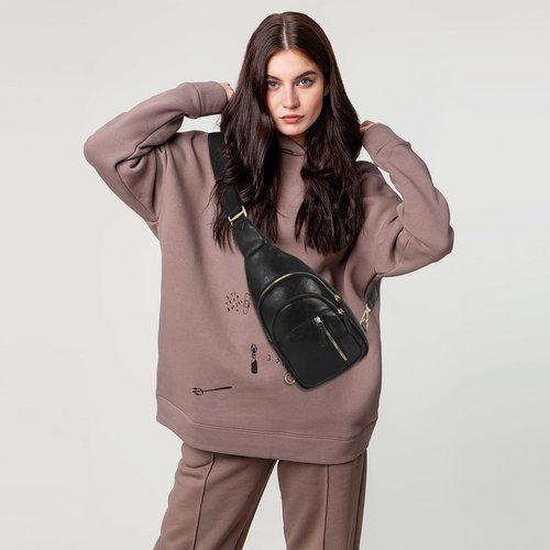 SUOSDEY Sling Bags for Women Crossbody Leather Sling Backpack Chest Bag Shoulder Bags for Casual Traveling Hiking Cycling black