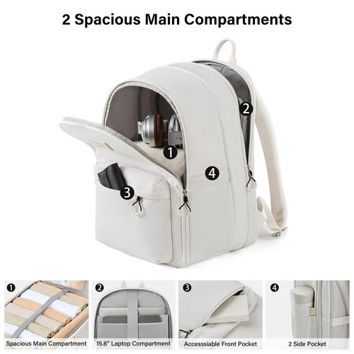Hanke Expandable Travel Backpack for Women Men, 30L Carry On Backpack Flight Approved, Water Resistant Personal Item Travel Bag Fits 15.6 Inch, Dry & Wet Pocket Weekender Daypack, Off-White