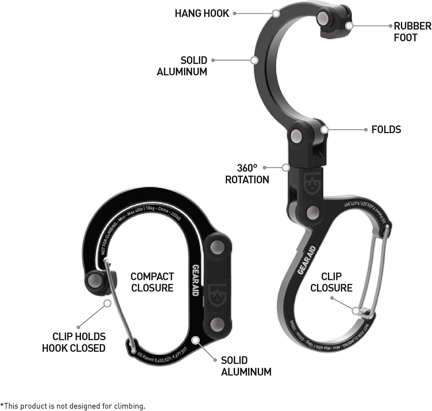 GEAR AID HEROCLIP (Mini) Carabiner Gear Clip and Hook, for Hanging Bags, Purses, Lanterns, Strollers, Tools, Helmets, Water Bottles, and More