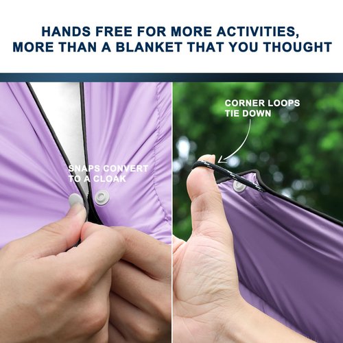 zzlamb Camping Blanket, Lightweight Puffy Travel Outdoor Blanket Down Alternative, Portable&Windproof Warm Quilt for Cold Days Plane Car Picnic Hammock Beach Backpacking, Purple 52x75in