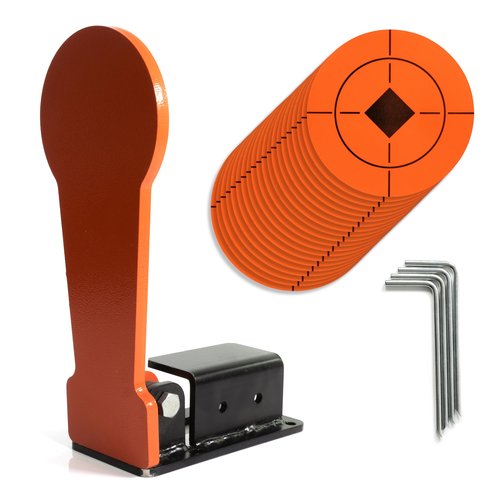 Rimcrow 12" Pop-Up Target; Classic 3/8" Thick Reactive Steel Popper Free Standing Metal Auto Reset for Range Training- Complete Bullseye Stickers and Ground Stakes