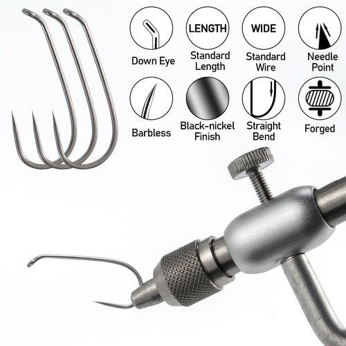 Dr.Fish 100 Pack Dry Fly Hooks Barbless Fishing Hooks Fly Tying Black Nickel High Carbon Steel Fly Tying Accessories Trout Salmon Freshwater-Black #12
