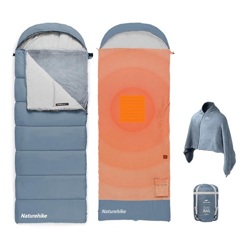 Naturehike Cold Weather Heated Sleeping Bags, Sleeping Bag with Blanket&Cape, Removable Electric Sleeping Bag Liner, USB Heating Pad for Backpacking, Camping, Home&Outdoors, Adults&Kids, BE400 Left