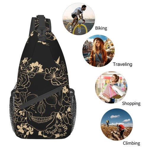 Yamegoun Skull Sling Bag Travel Sling Backpack Crossbody Bag Shoulder Pack Hiking chest Daypack for Women Men Waterproof Adjustable Lightweight Cycling Runners Climbing