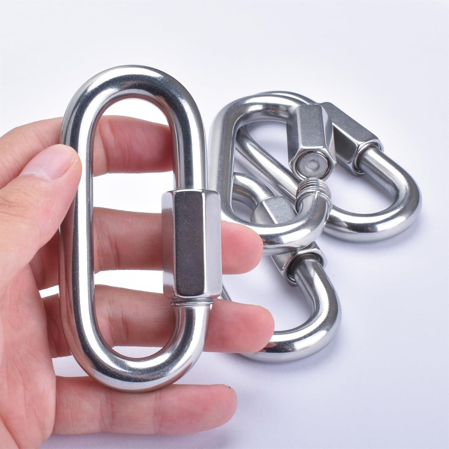 Alele D-Shape Locking Carabiner M4 Stainless Steel Quick Link Chain Connector Keychain Ring Buckle 10 Pack