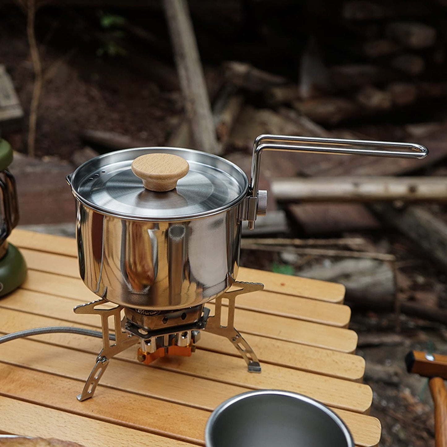 Wisecoco Camping Kettle,1L Stainless Steel Camping Kettle Removable Handle Portable Outdoors Camping Pot Cookware Coffee Tea Picnic Camping Pot with Lids for Hiking Backpacking Picnic