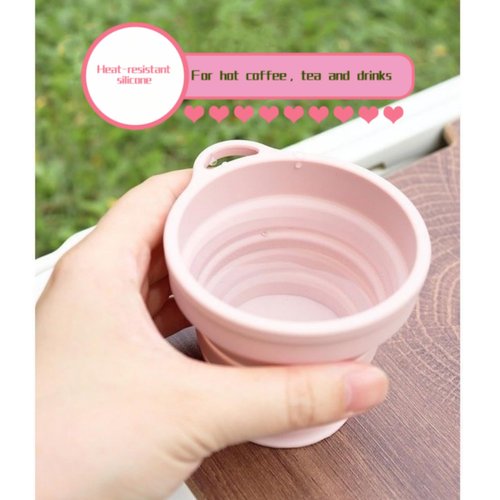 ZPCTECHGO Reusable Foldable Silicone Water Cup, Portable Picnic Snacks Cup, Pocket Size Travel Cup Extensible, Collapsible Cups with Lid for Camping, Travel (Pink with Hook)