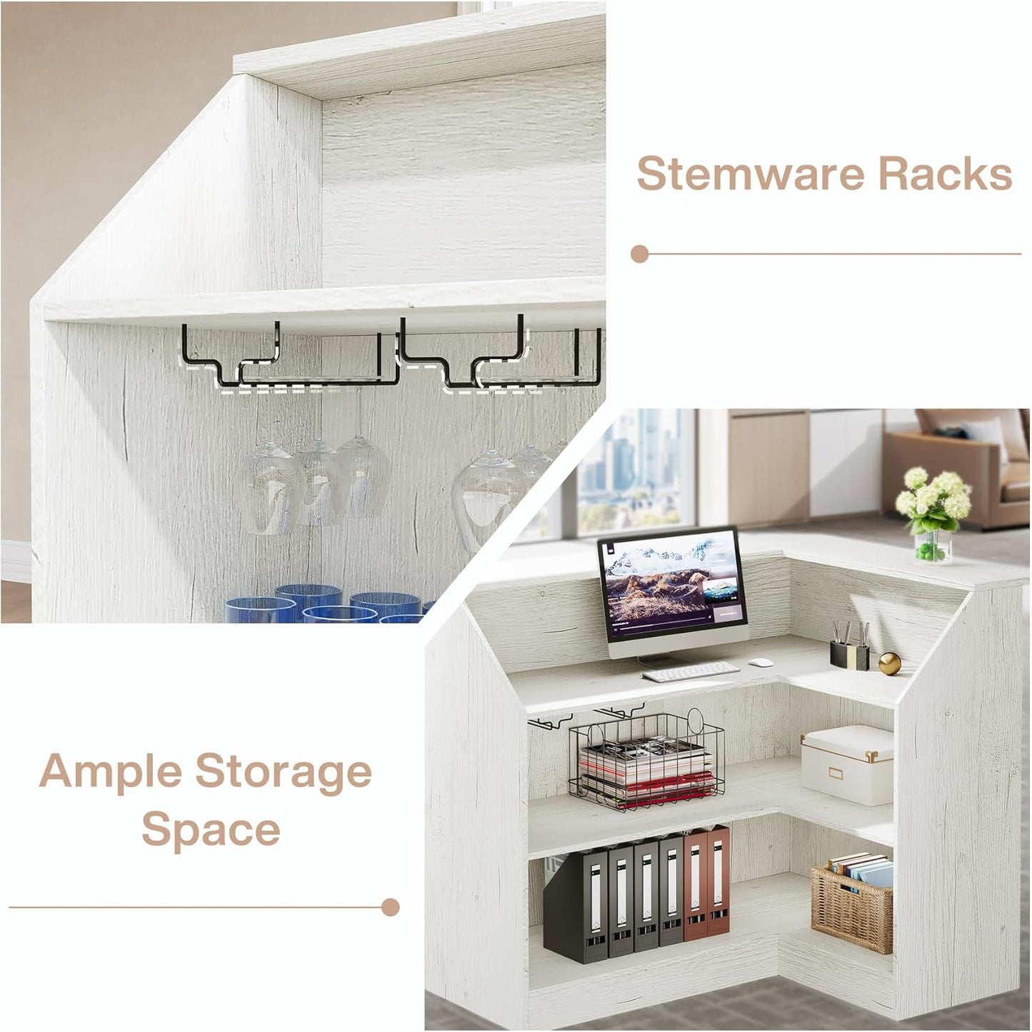 Tribesigns Reception Desk with Storage Shelves, L-Shaped Modern Front Desk, Reception Counter Table for Small Office, Salon, Checkout Office, Black