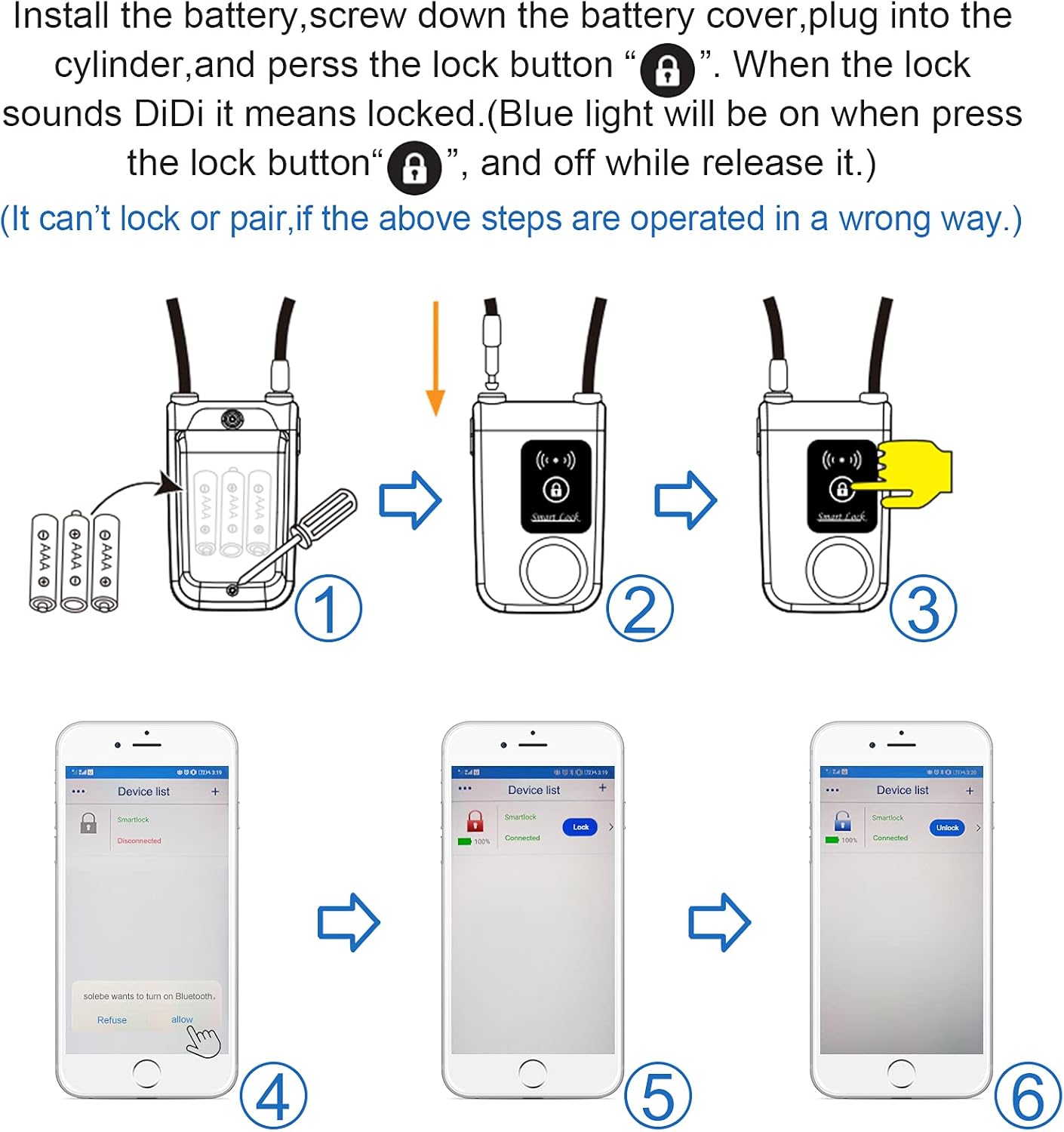 Smart Bike Cable Locks Bicycle Lock Bluetooth APP Controlled Nulock 110db,47 inch Long Braided Steel Motorcycle Lock Anti Theft, IP44 Splash-Proof Bike Alarm Lock for Scooter/Stroller/Gate