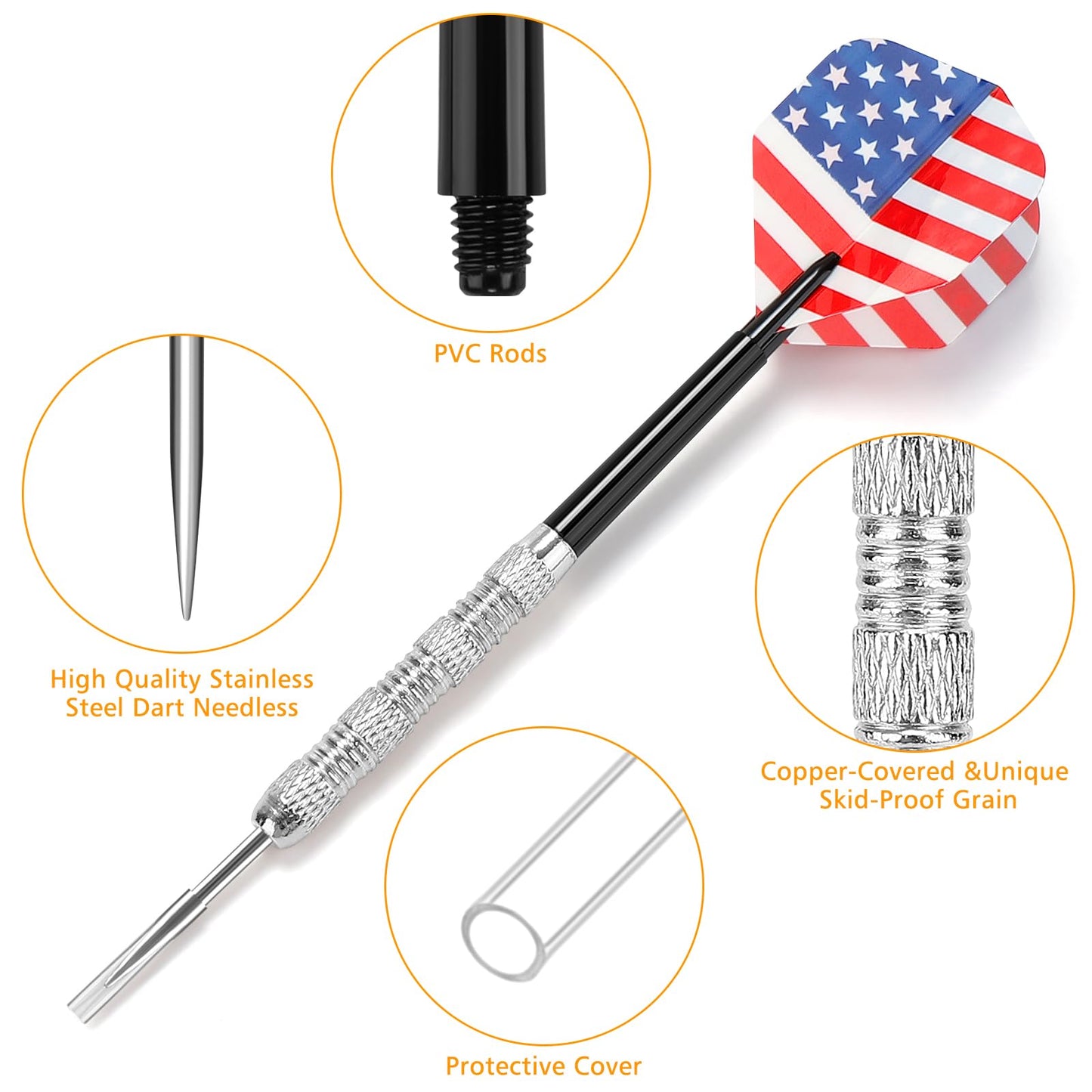 Accmor Metal Tip Darts, Steel Tip Darts, 14 Grams Professional Metal Darts, Darts Metal Tip Set, Metal Darts for Dartboard, 18 pcs ﻿