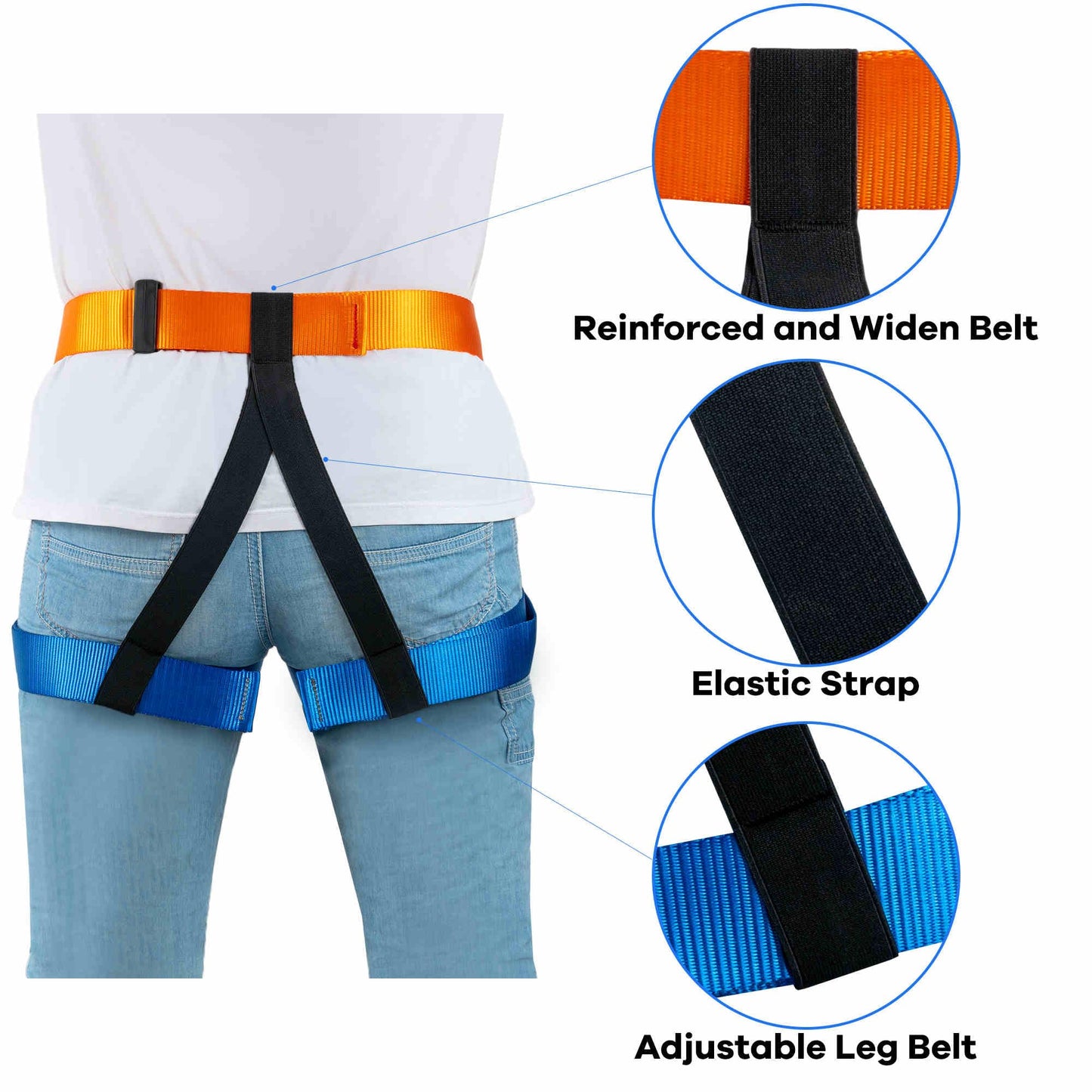 HandAcc Safety Belt for Tree Climbing, Rock Climbing, Zipline - Half Body Guide Belt for Women, Men & Novices