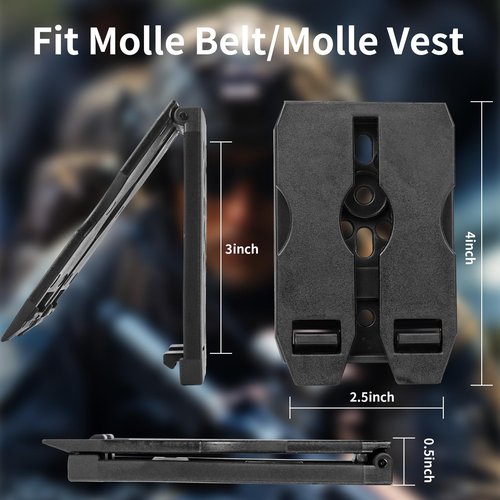 REXTECH Molle Attachments for Vests, Taser, Holsters, Mag Pouches, Backpacks, 3-inch Molle Adapter Clip for Holster (Pair with Mounting Hardware) 3'' Clip Adapter, 6 Screws and 2 Screw Nuts Included