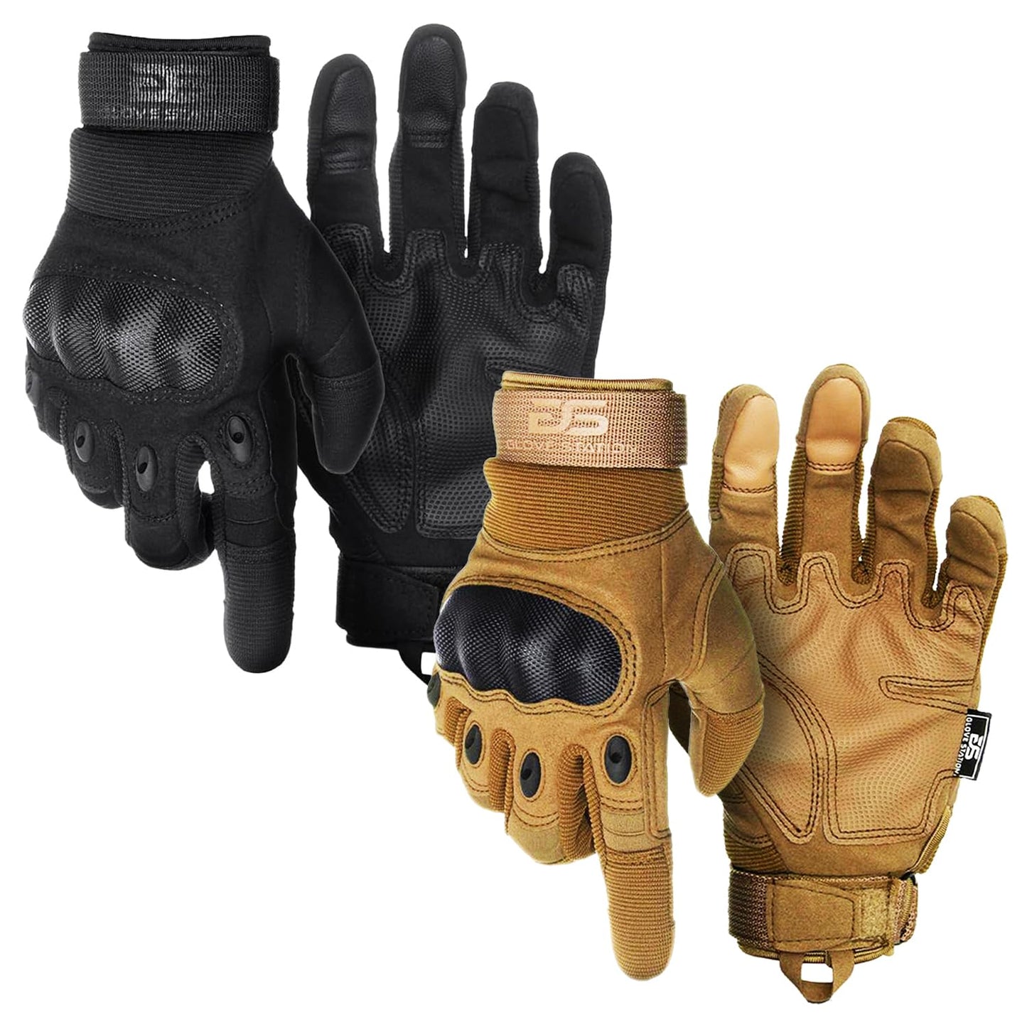 Glove Station Gloves for Men – Touchscreen Utility Gear with Hard Knuckle Protection Used in Motorcycle, Airsoft, & Outdoor Work Black & Tan Medium