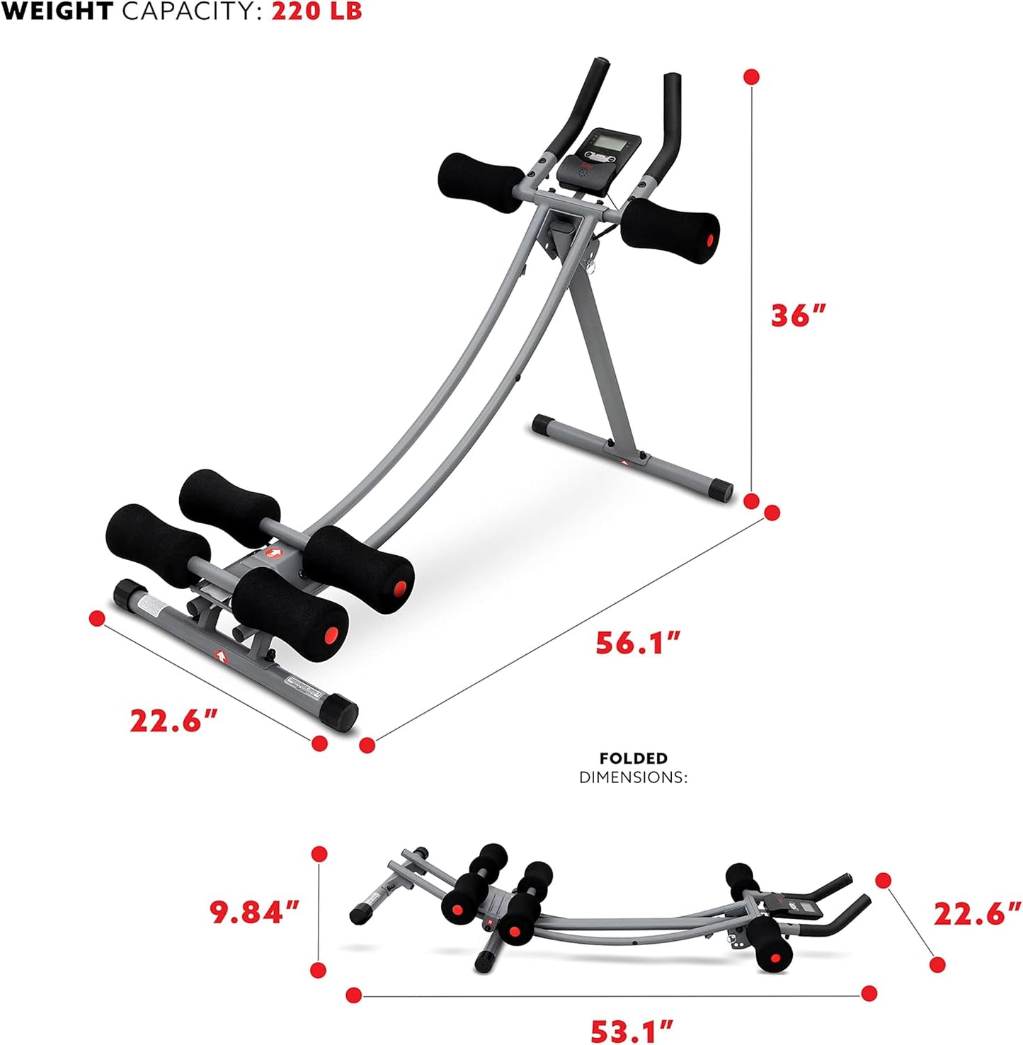 Sunny Health & Fitness Waist Trainer Ab Roller with Elbow Support, Training Wheels, Foldable for Home Gym, Abdominal Exercises, Core Strength, Glute Trainer, Crunch Workouts with Optional Dip Station