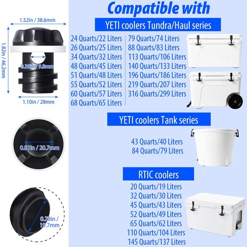 Cooler Drain Plug for YETI, 2 Pack Replacement Cooler Accessories, Compatible with YETI Tundra, Tank and RTIC Coolers, Ice Chest Plug for YETI