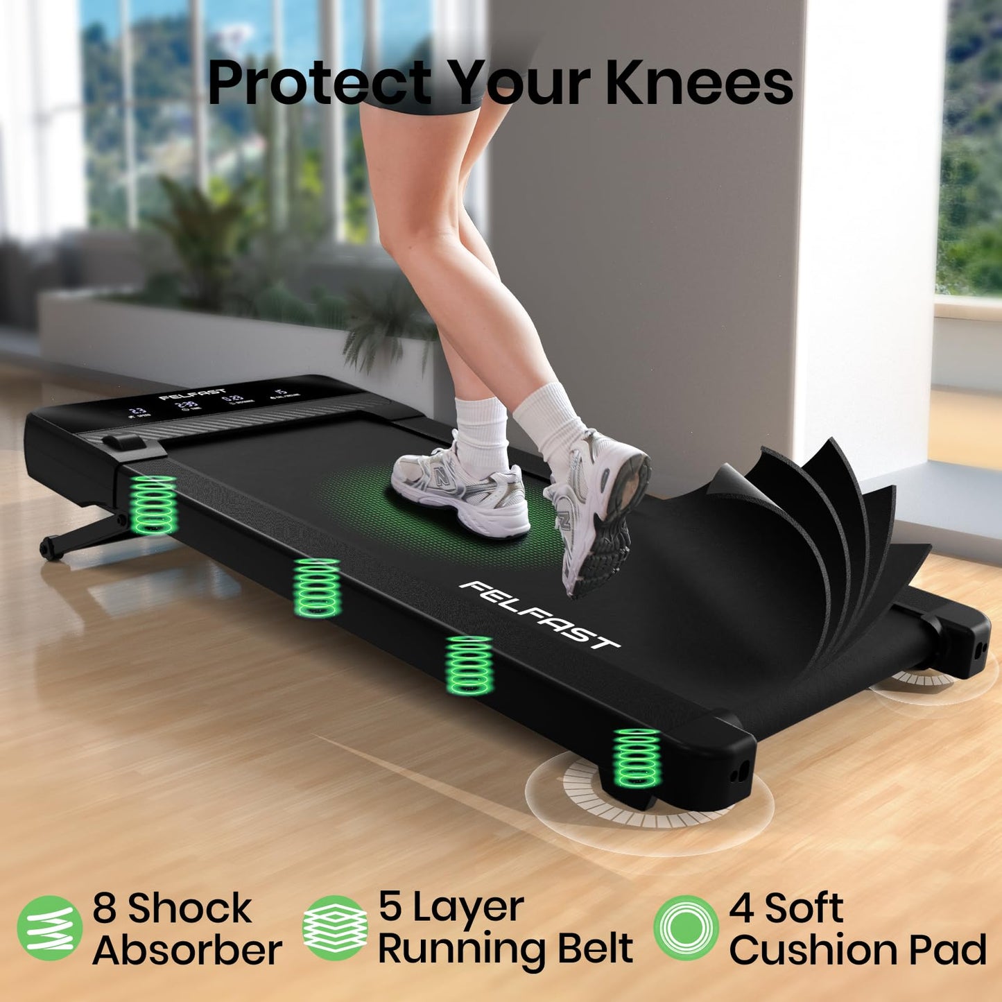 FelFast Walking Pad with 12% 6° Auto Incline, Under Desk Treadmill for Home Office w/Remote Control, 6 HIIT Mode, 265 Lbs Weight Capacity, 4 MPH Max, Desk Treadmill in LED Display, Black