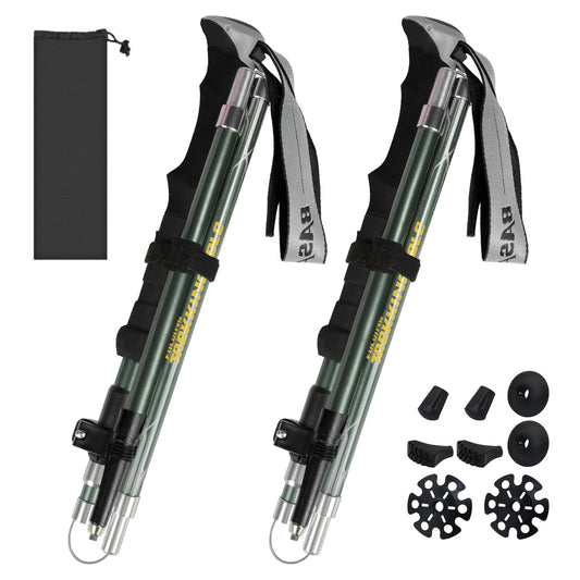 HUGSEE Trekking Poles Collapsible Hiking Poles for Men Women Upgraded Thickened Aircraft-Grade Aluminum Alloy Trekking Sticks Folding Walking Sticks with Tip Kits Carrying Bag, 2 Pack Dark Green