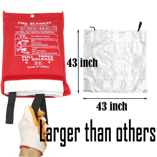 ZYIGYI 43 in Emergency Fire Blanket - 6 Pack Fire Suppression Blanket for Kitchen Home Fireplace Grill Office and 6 Pair Gloves
