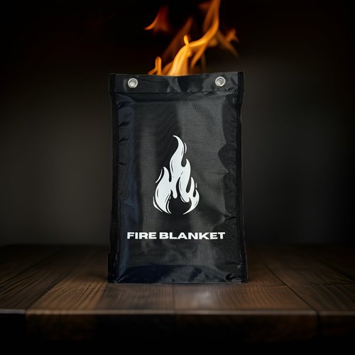 MotivPart 1X Fire Blanket for Home Safety Emergency Fire Blanket for Kitchen Fiberglass Fire Blankets Fireproof Blanket House Safety Flame Retardant Fabric Tarp Cover Black, Full