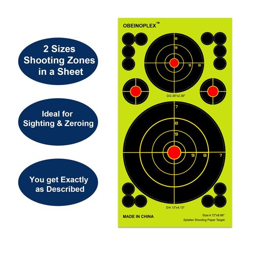 Paper Shooting Targets, High Visibility Splatter Targets, Multi-Bullseye Splatter Target - Easily Check The Shots Burst Bright Fluorescent Yellow in a Distance. 50 Pack