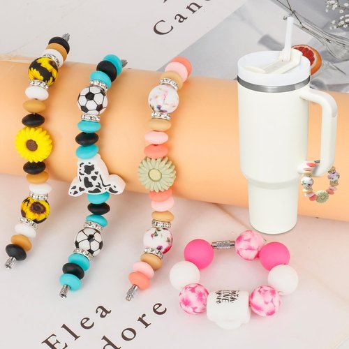 Dannir Cup Charm Beaded Making Kit, Tumbler Accessories, Keychain, Handbags Decoration Charms, Silicone Crafts for Stanley Water Bottle Art Set with Football