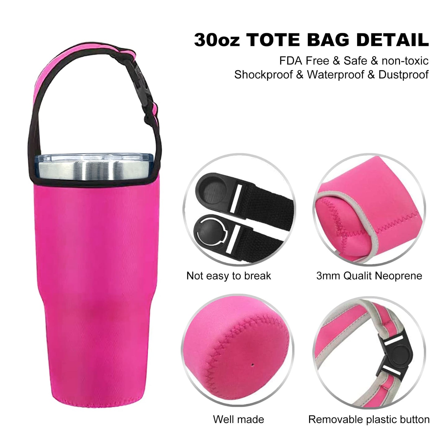 AICMEI 3 Pack 30oz Tumbler Carrier Holder with Shoulder Strap, Neoprene Insulator Cup Sleeve, Reusable, Adjustable, Interchangeable Straps - Pink, Black, Yellow