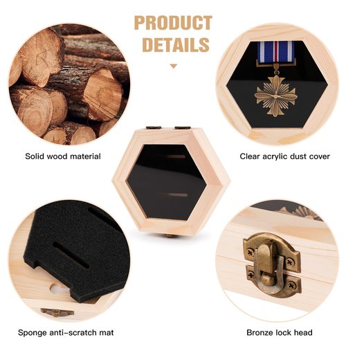 BiJun Wooden Hexagon Medal Hanger Display Case,Shadow Box for Medals Race Medal Display for Sports Medals, Track & Field,Races, Running, Marathons (3pc)