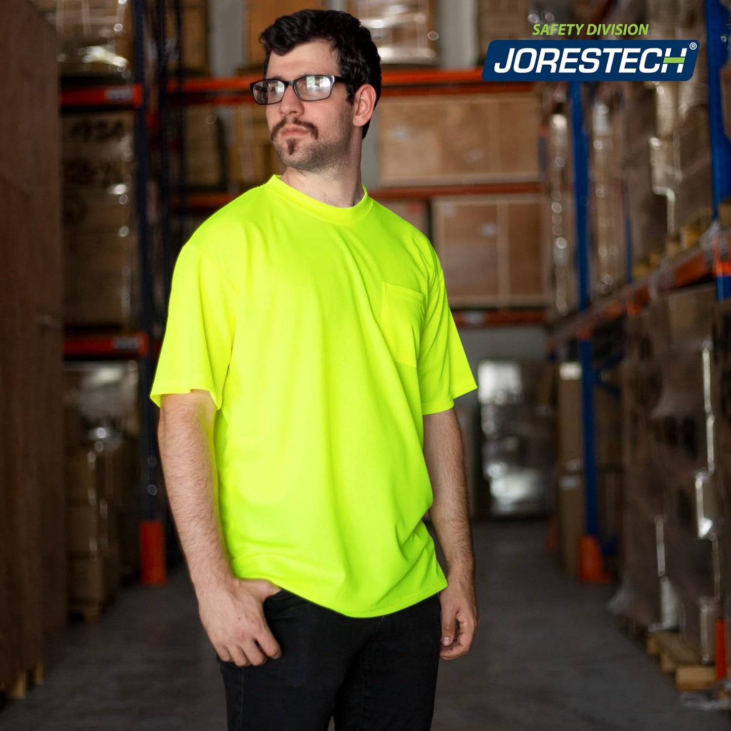 JORESTECH Safety High Visibility Orange or Yellow Short Sleeve Work T Shirt with Chest Pocket, Moisture Wicking Fabric